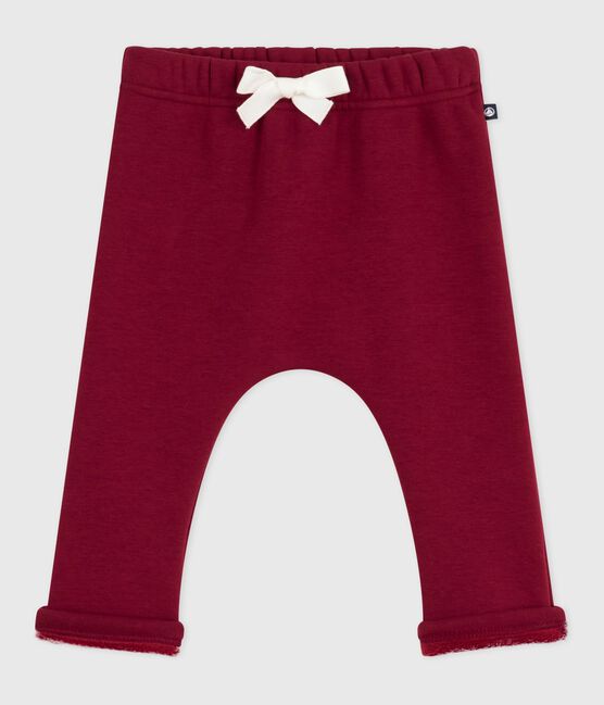 Pantalon bébé en coton doux et chaud uni AMARANTE