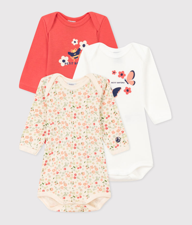 Lot de 3 bodies manches longues en coton b&eacute;b&eacute; multicouleur