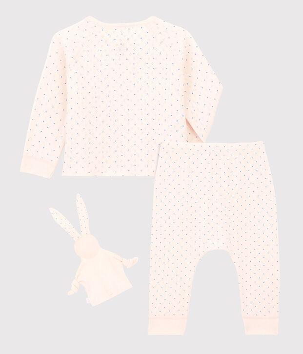 Ensemble 3 pi&egrave;ces rose b&eacute;b&eacute; fille en coton biologique rose/bleu