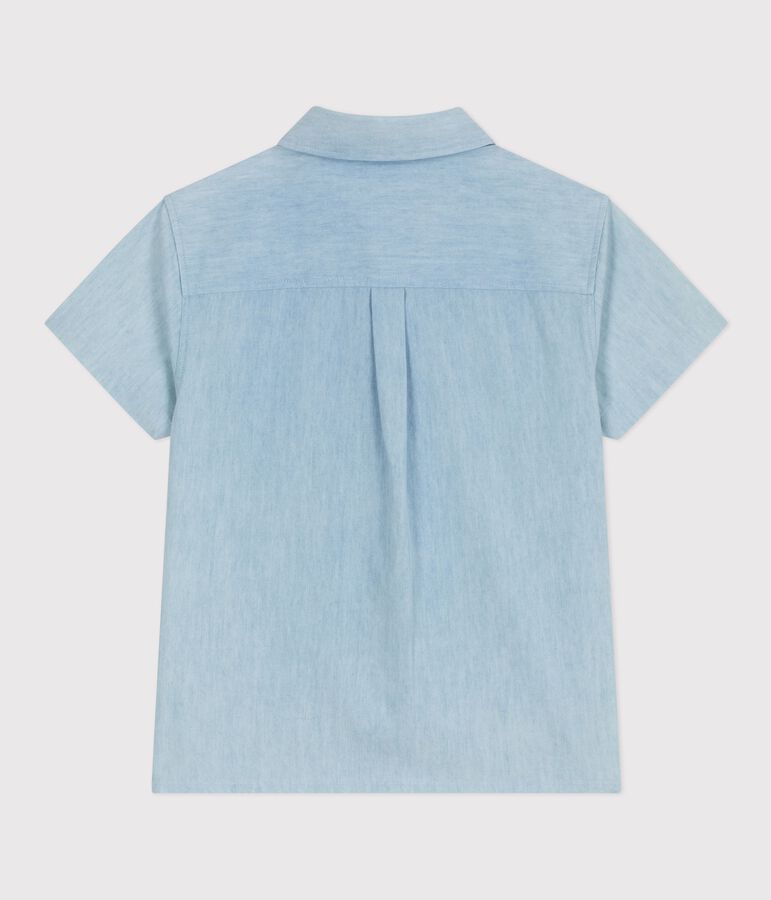 Chemise enfant en coton &agrave; manches courtes bleu BLEU CLAIR