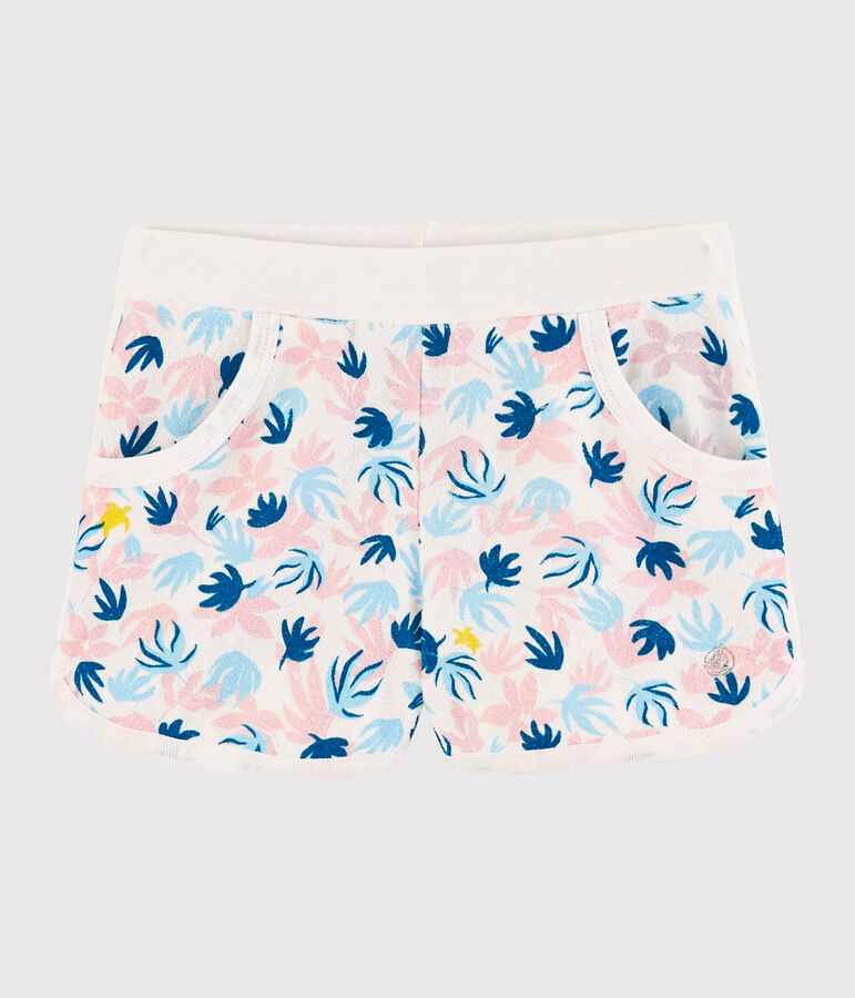 Short en &eacute;ponge enfant fille blanc MARSHMALLOW/blanc MULTICO