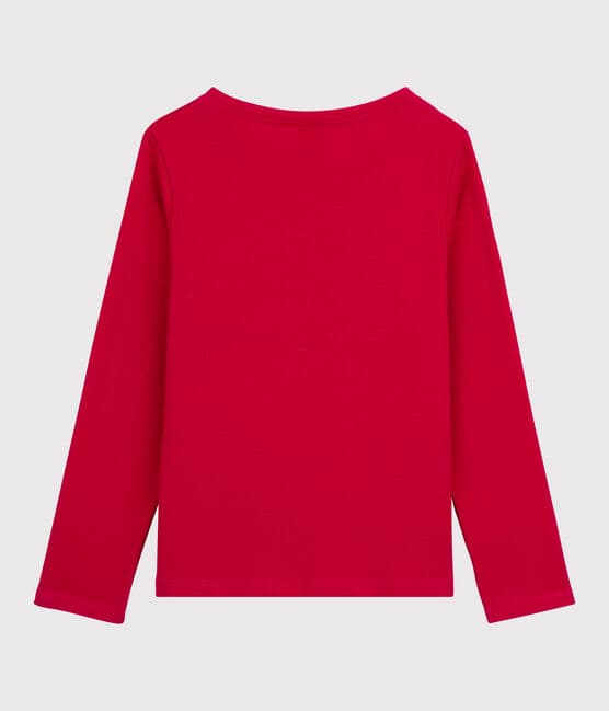 Tee-shirt manches longues en coton enfant fille rouge TERKUIT