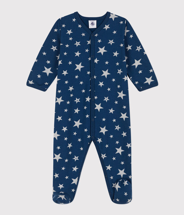 Pyjama b&eacute;b&eacute; &eacute;toiles phosphorescentes en molleton bleu/blanc
