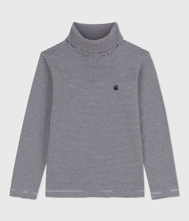Sous-pull ray&eacute; en coton enfant fille / gar&ccedil;on bleu/blanc