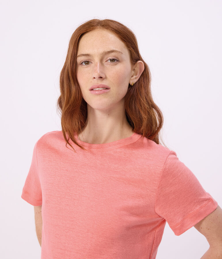 Tee-shirt femme en coton manches courtes uni rose