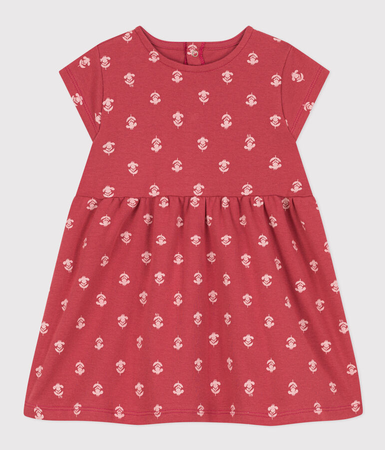 Robe manches courtes b&eacute;b&eacute; en coton imprim&eacute; rose PAPI/beige AVALANCHE