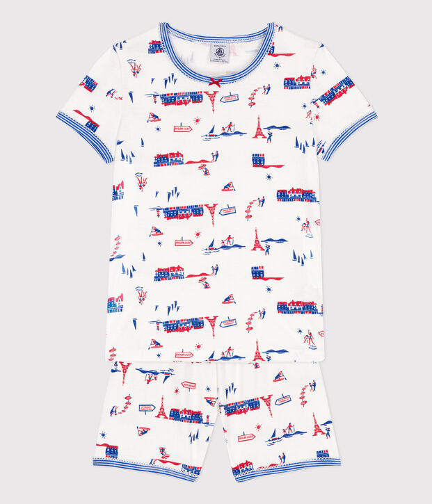 Pyjacourt Paris en coton petite fille blanc/multicouleur