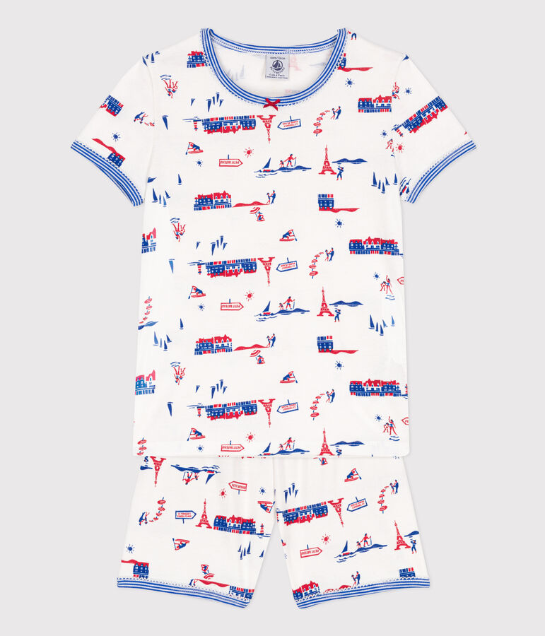 Pyjacourt Paris en coton petite fille blanc MARSHMALLOW/blanc MULTICO