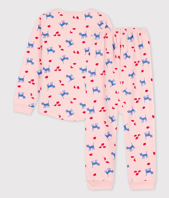 Pyjama chats petite fille en coton rose MINOIS/blanc MULTICO