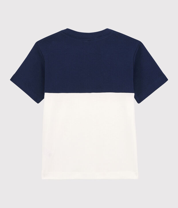 T-shirt manches courtes en coton enfant gar&ccedil;on bleu/blanc