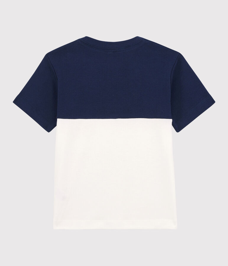 T-shirt manches courtes en coton enfant gar&ccedil;on bleu MEDIEVAL/blanc MARSHMALLOW