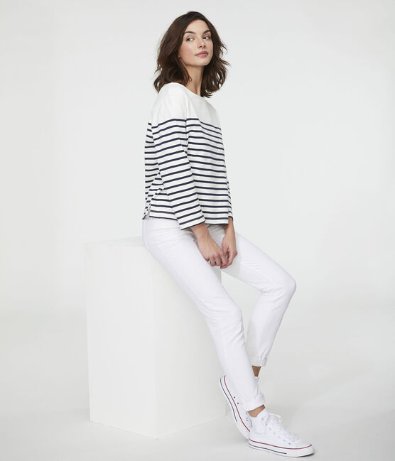 Marinière iconique femme blanc MARSHMALLOW/bleu SMOKING