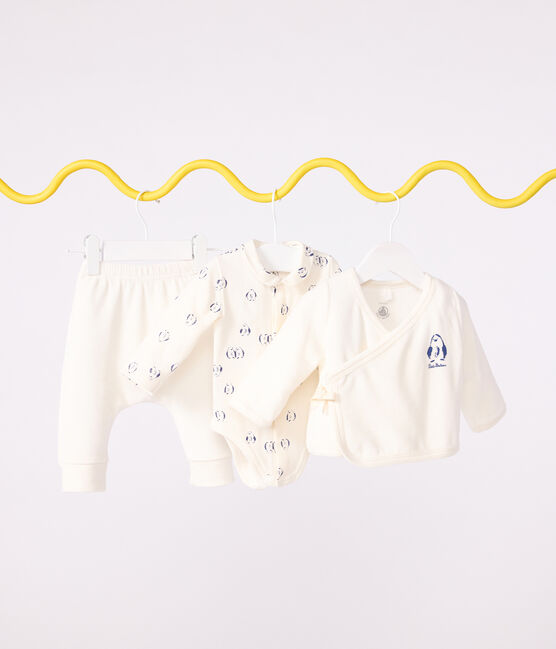 Ensemble bébé 3 pièces cache-cœur et body imprimé pingouins écru MILK