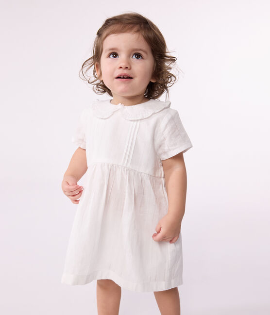 Robe blanche bébé en coton, bloomer et leurs détails ajourés blanc ECUME