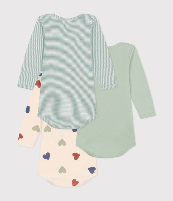 Lot de 3 bodies manches longues imprimé tricœurs en coton bébé variante 1