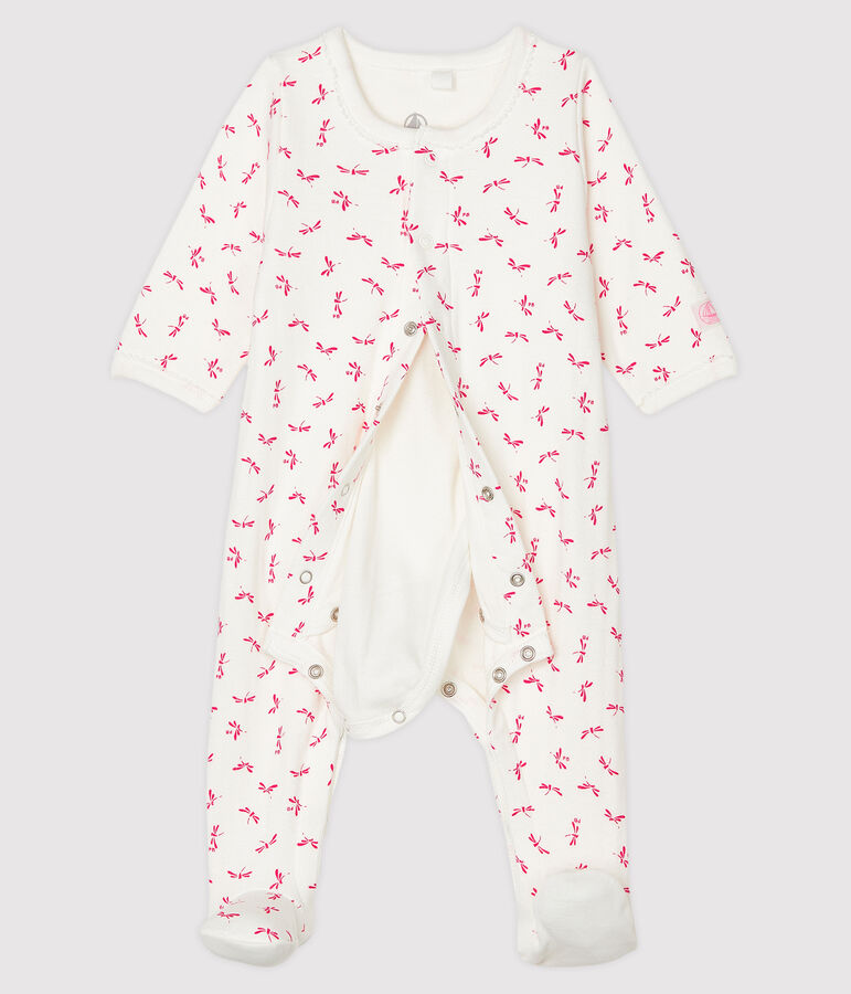 Bodyjama b&eacute;b&eacute; fille en tubique blanc/rose