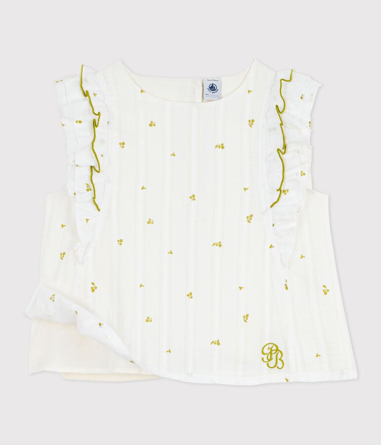Blouse enfant en coton sans manche imprim&eacute;e fleurs vert/vert