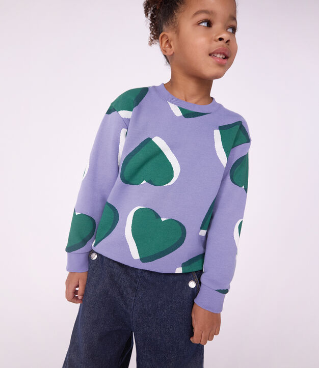 Sweatshirt enfant en coton imprim&eacute; c&oelig;urs violet/multicouleur