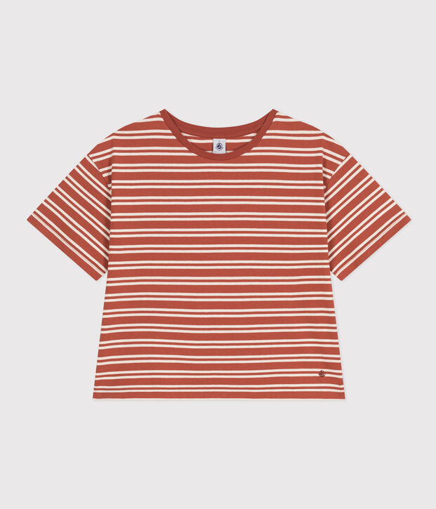 Tee-shirt le Boxy en coton ray&eacute; femme marron/&eacute;cru