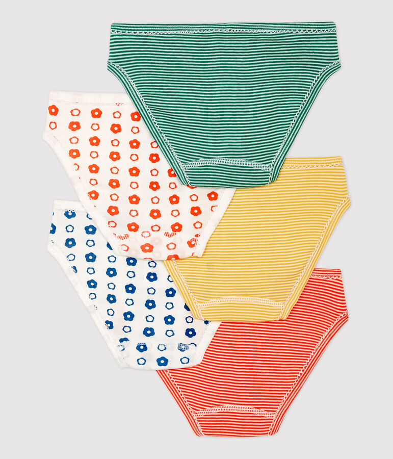 Lot de 5 culottes fleur graphique petite fille en coton biologique multicouleur