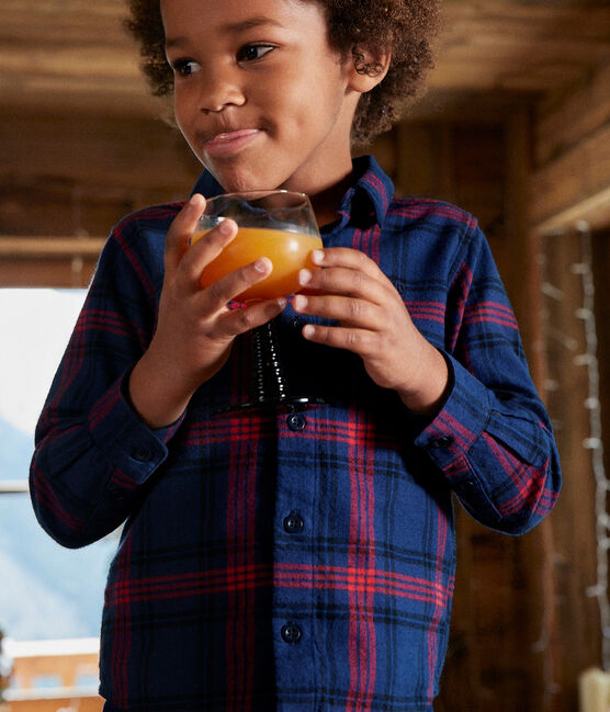 Chemise à carreaux en flanelle de coton enfant garçon bleu SMOKING/blanc MULTICO