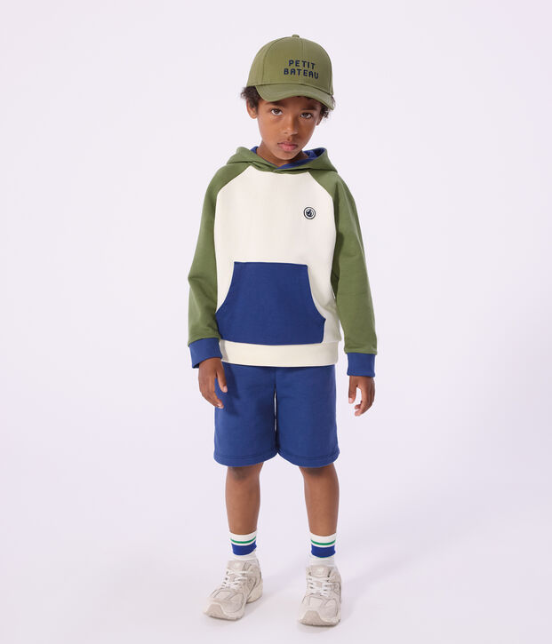Sweatshirt &agrave; capuche enfant en coton &eacute;cru/multicouleur