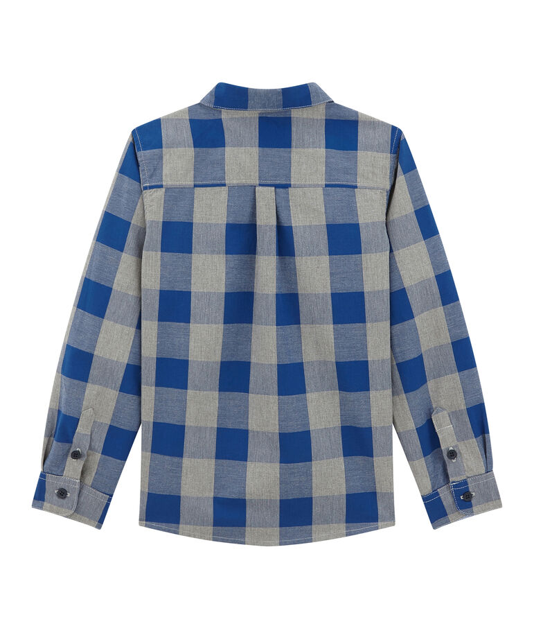 Chemise &agrave; carreaux gar&ccedil;on en popeline bleu/gris