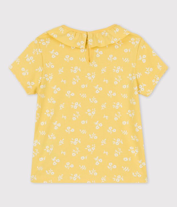 T-shirt manches courtes en coton enfant fille jaune/blanc