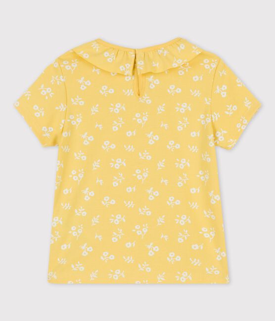 T-shirt manches courtes en coton enfant fille jaune ORGE/blanc MARSHMALLOW