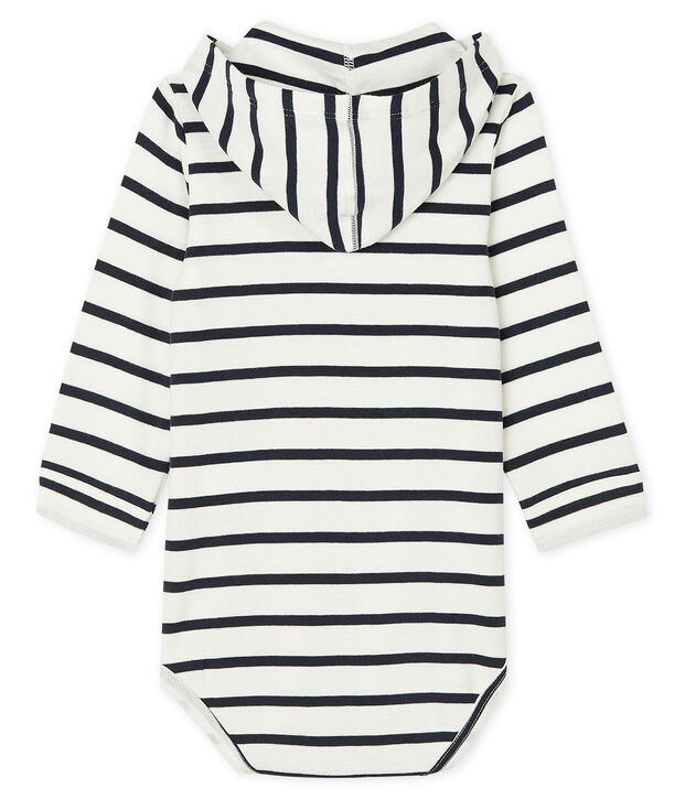 Body &agrave; capuche b&eacute;b&eacute; gar&ccedil;on blanc/bleu