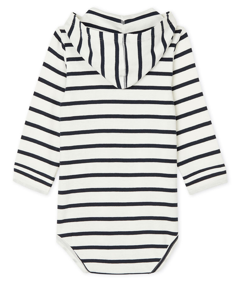 Body &agrave; capuche b&eacute;b&eacute; gar&ccedil;on blanc/bleu