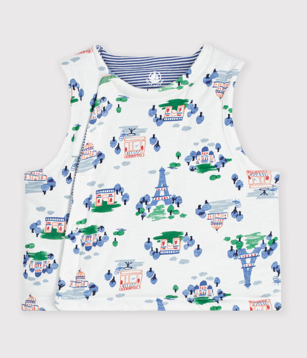 Gilet sans manche r&eacute;versible b&eacute;b&eacute; en coton imprim&eacute; Paris blanc/multicouleur