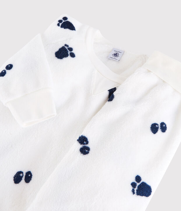 Pyjama petit gar&ccedil;on en polaire blanc/bleu