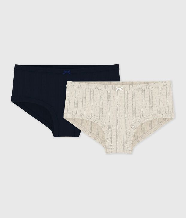 Lot de culottes enfant en coton ajour&eacute; taille haute unies multicouleur