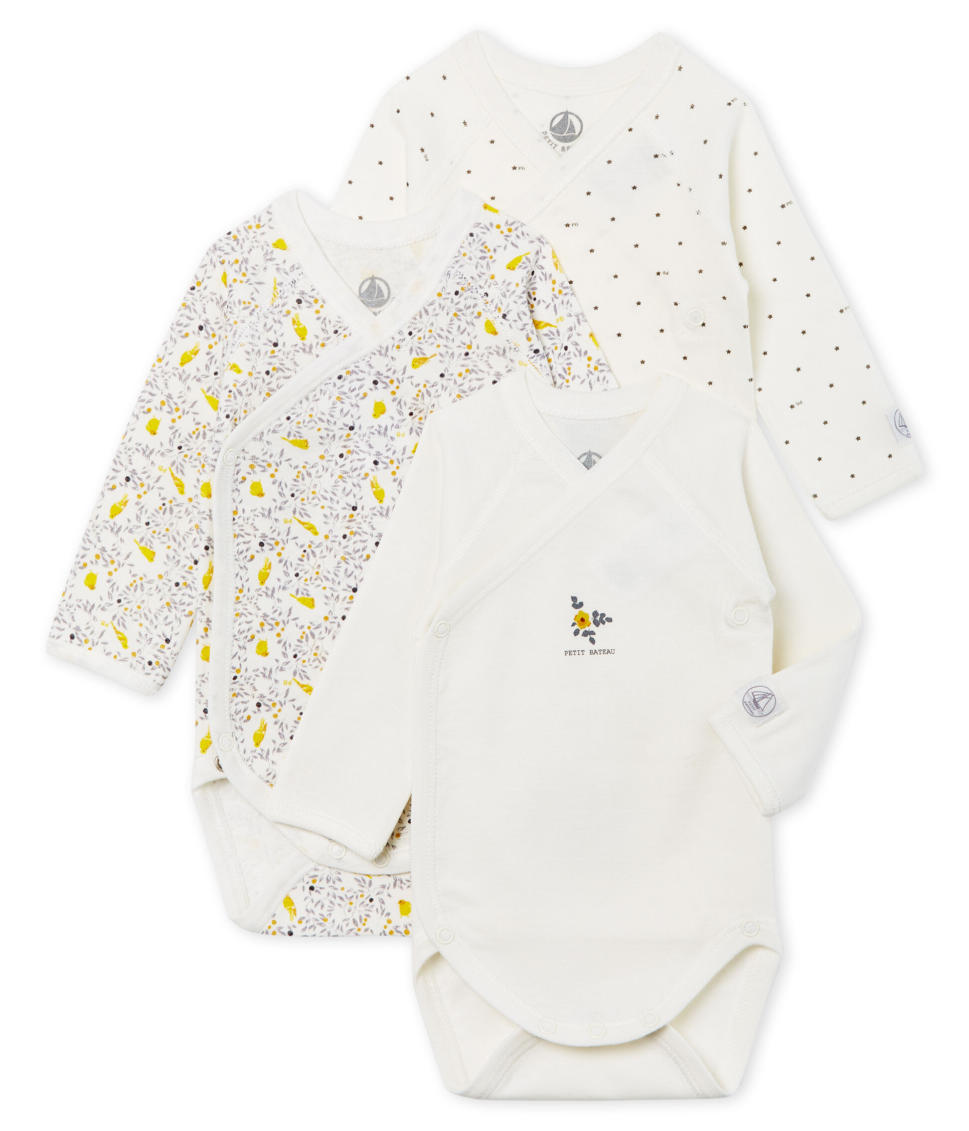 Lot De 3 Bodies Manches Longues Petit Bateau – Imprimé Moutons, Coton Extensible, Pour Bébé