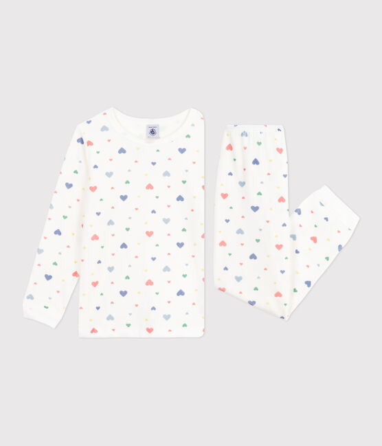 Pyjama enfant en velours imprimé cœurs blanc MARSHMALLOW/blanc MULTICO