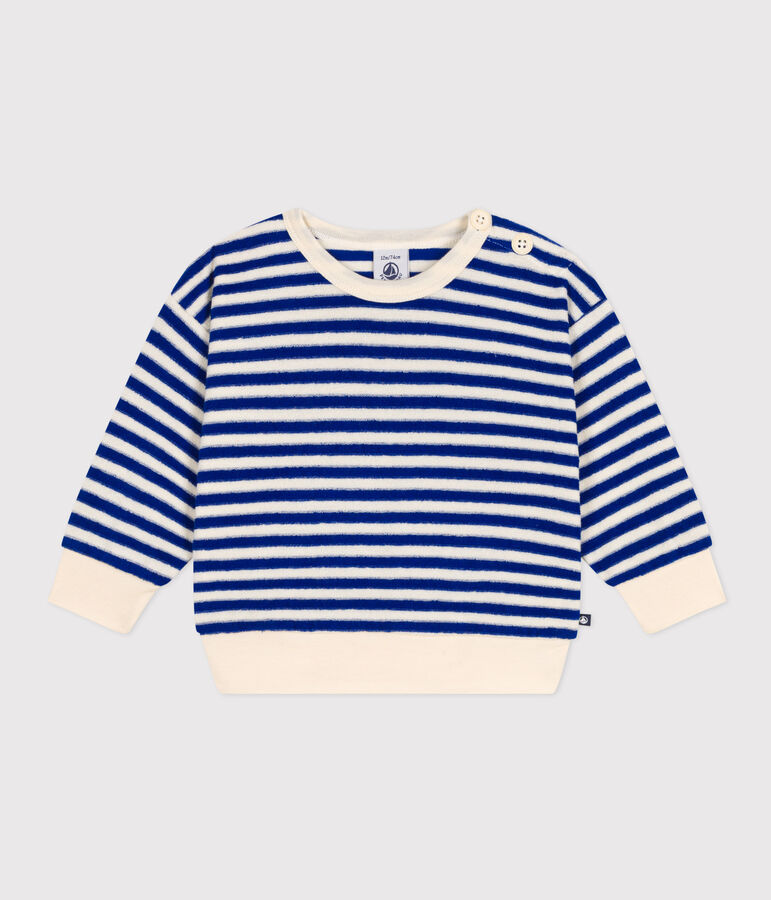 Sweatshirt en bouclette &eacute;ponge b&eacute;b&eacute; bleu SURF/ AVALANCHE