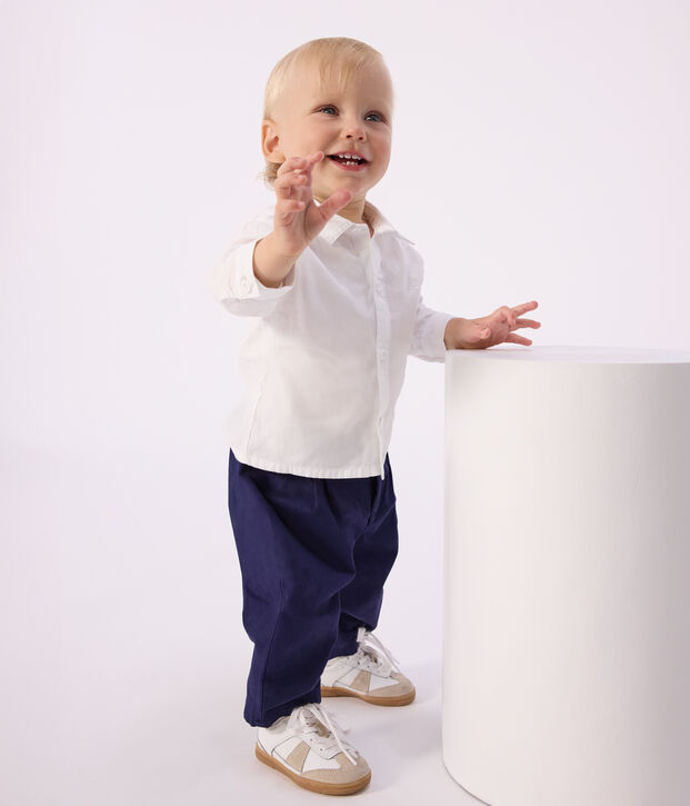 Chemise b&eacute;b&eacute; en coton uni &agrave; volume droit blanc