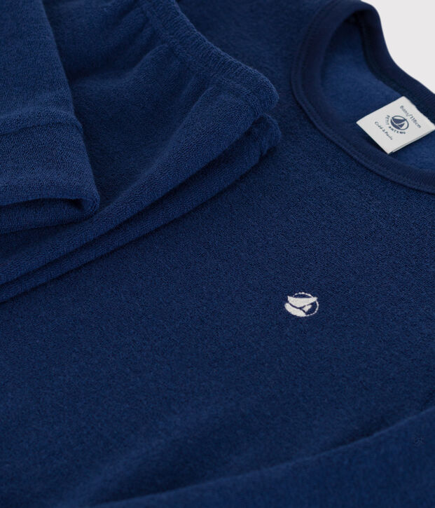 Pyjama en bouclette &eacute;ponge gratt&eacute;e enfant bleu fonc&eacute;