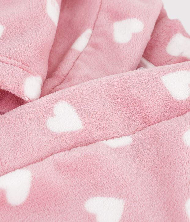 Robe de chambre enfant en polaire imprim&eacute;e rose/blanc