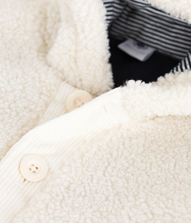 Manteau &agrave; capuche b&eacute;b&eacute; ouatin&eacute; en sherpa blanc cass&eacute;