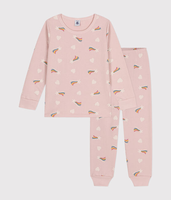 Pyjama en molleton gratté imprimé étoiles et cœurs enfant rose SALINE/blanc MULTICO