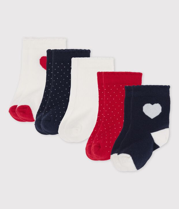 Lot de 5 paires de chaussettes c&oelig;urs b&eacute;b&eacute; multicouleur