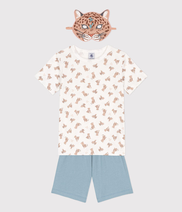 Pyjama motif animal avec masque en coton enfant blanc/multicouleur