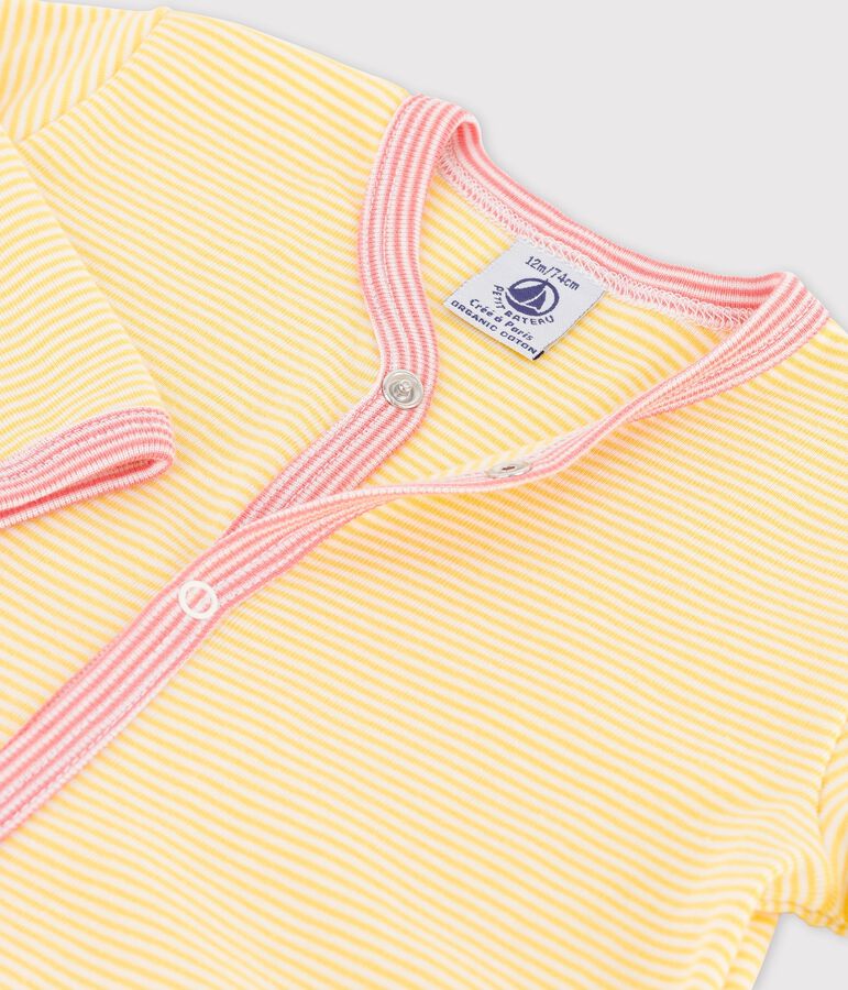 Dors-bien b&eacute;b&eacute; &agrave; rayures en coton biologique jaune ORGE/blanc MARSHMALLOW