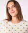 Pyjama femme en coton imprim&eacute; c&oelig;urs dor&eacute;s &eacute;cru/jaune