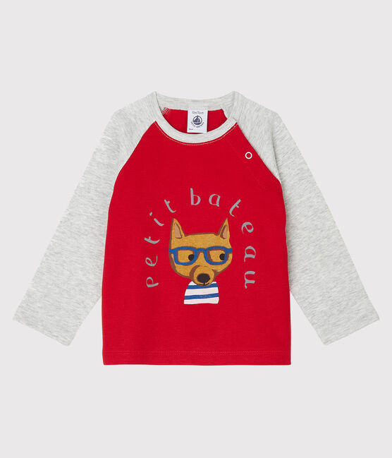 Tee shirt manches longues bébé garçon rouge TERKUIT/gris BELUGA