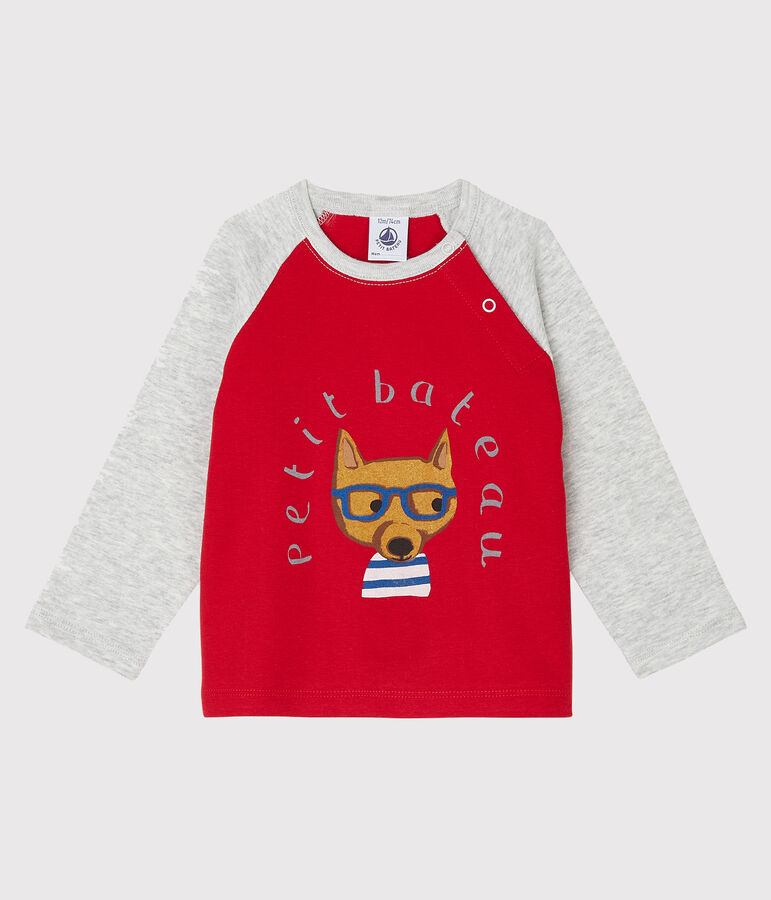 Tee shirt manches longues b&eacute;b&eacute; gar&ccedil;on rouge/gris