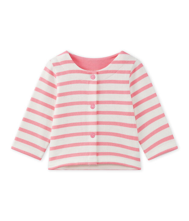 Cardigan b&eacute;b&eacute; fille ray&eacute; blanc/rose