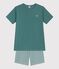 Pyjama short enfant en coton &agrave; rayures vert/blanc